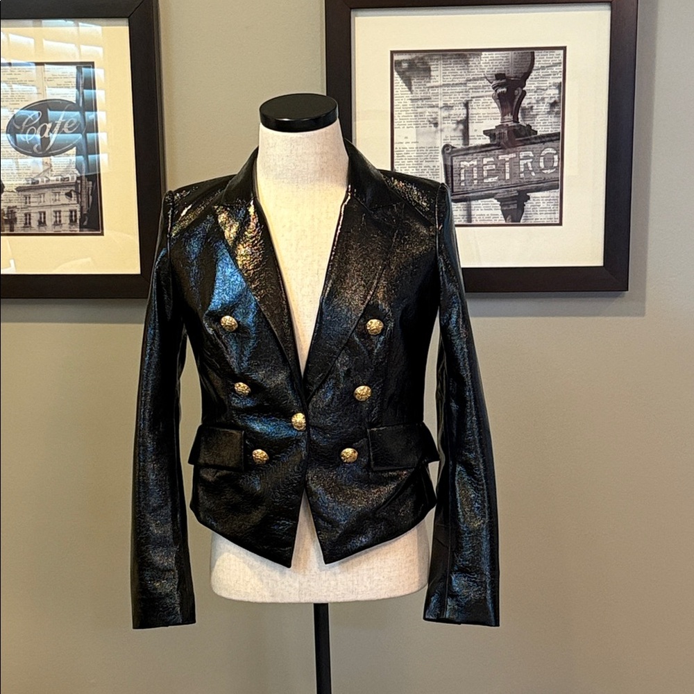 Veronica Beard - Shiny Black Jacket with Gold Buttons